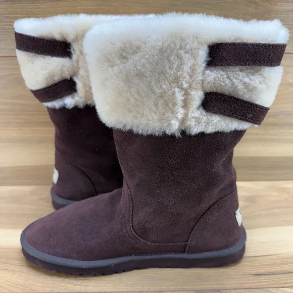 UGG Aleyah Youth Big Girls Boots Size 5 Brown Suede Shearling Fur Lined - Picture 6 of 11
